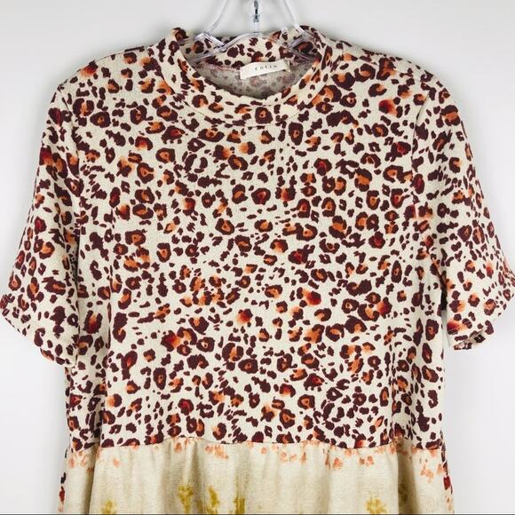 Entro cream brown leopard knit babydoll boho top large - Picture 2 of 7